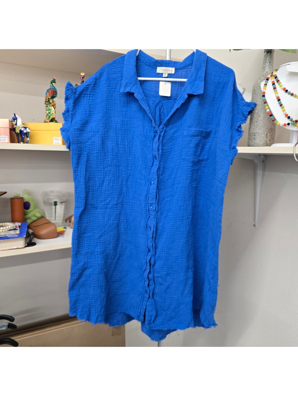 Women’s size 2XL long blouse in a vibrant royal blue